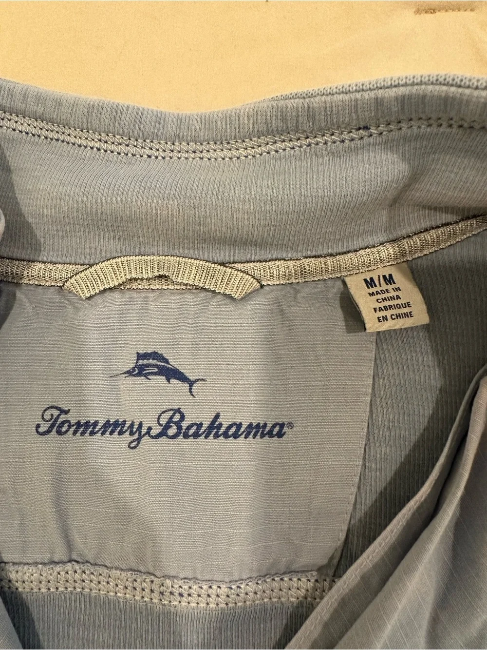 Tommy Bahama Light Blue Men’s Quarter-Zip Sweatshirt with Yellow Logo